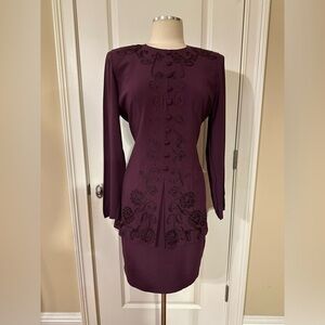 Karin Stevens Faux Two-Piece Embroidered Beaded Dress – Size 10 (Vintage)